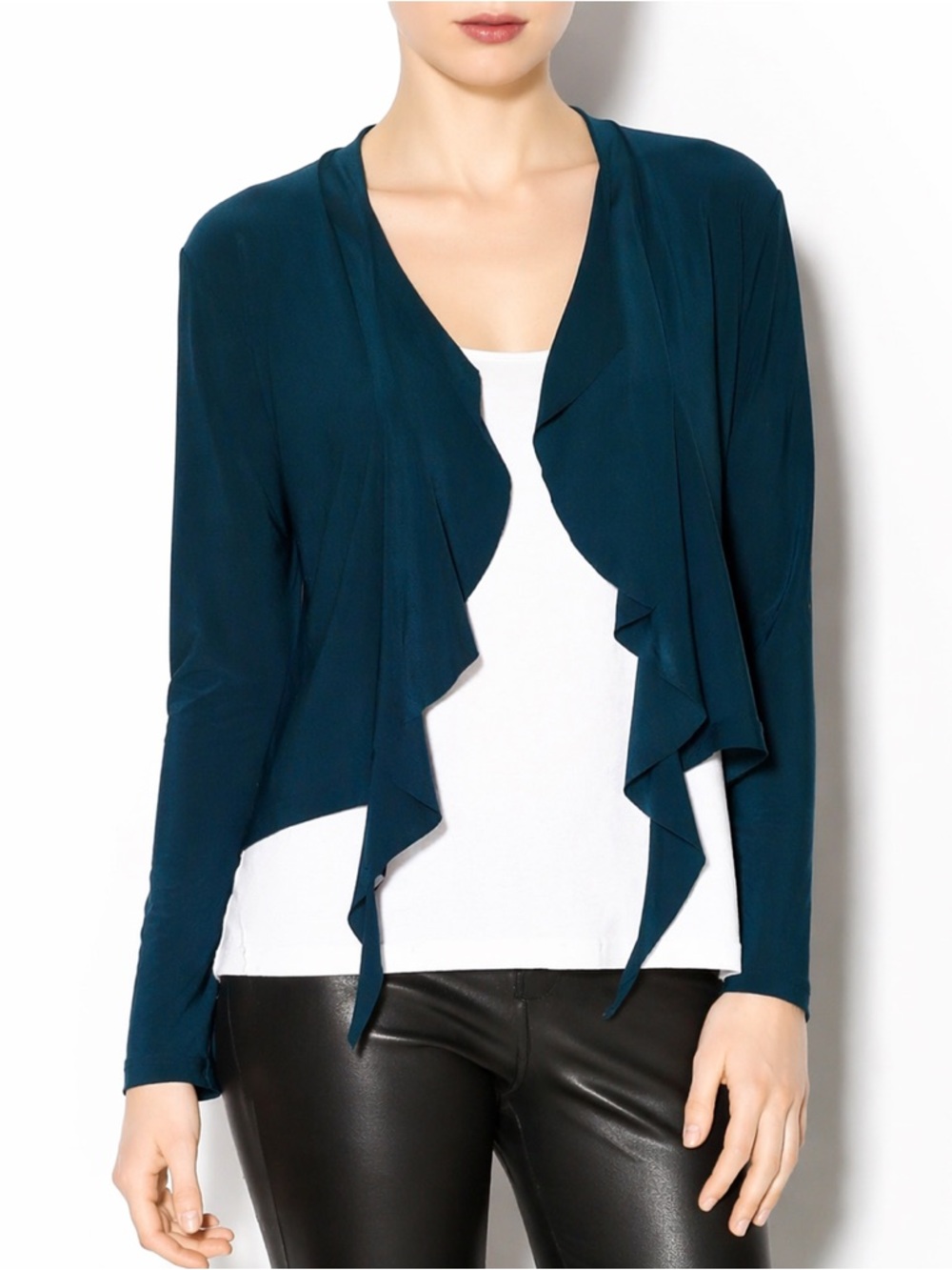 NWT Sympli Romance Cardigan Teal Jersey Liquid Slinky Waterfall Size 8